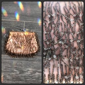 Vintage Gatsby Pink Satin Beaded Clutch